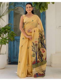 Nyri - Weaving Light Yellow Chanderi Saree