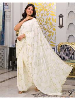 Nyri - Sequins Embroidery Off White Shimmer Georgette Saree