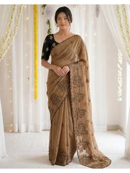 Nyri - Embroidery Brown Silk Saree