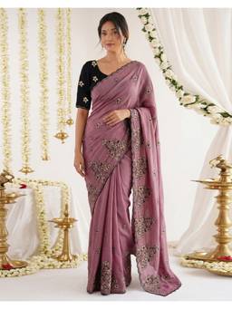 Nyri - Embroidery Dusty Mauve Silk Saree
