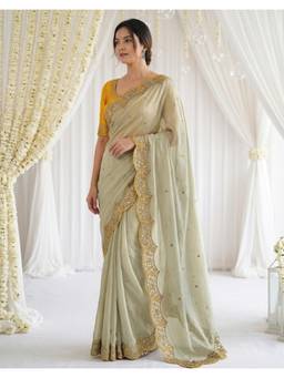 Nyri - Sequins Embroidery Off White Shimmer Georgette Saree