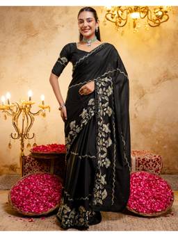 Nyri - Embroidery Black Shimmer Georgette Saree