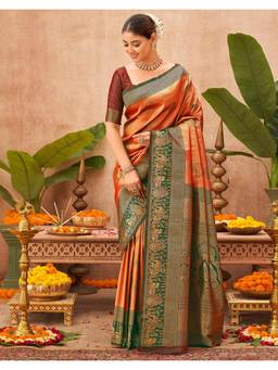 Nyri - Weaving Dark Peach Silk Saree