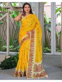 Nyri - Printed Yellow Linen Saree