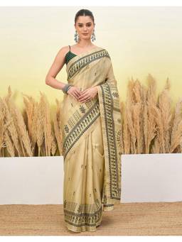 Nyri - Warli Printed Beige Khadi Saree