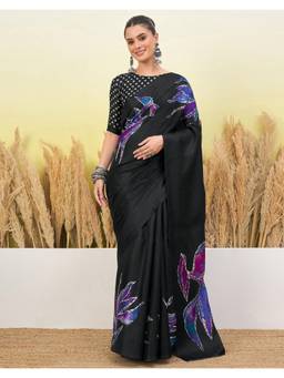 Nyri - Printed Black Khadi Saree
