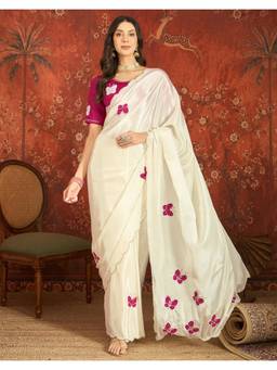 Nyri - Hand Work Off White Chinnon Saree