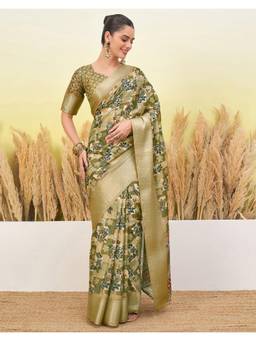 Nyri - Printed Beige Silk Saree