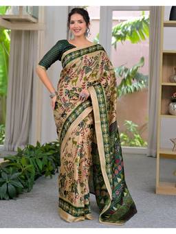 Nyri - Printed Green Khadi Saree