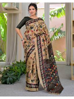 Nyri - Printed Black Khadi Saree