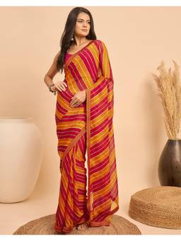 Nyri - Printed Red Georgette Saree