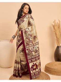Nyri - Printed Maroon Khadi Saree