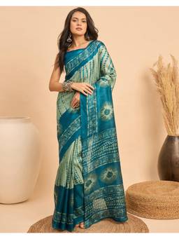 Nyri - Printed Dusty Mint Blue Saree
