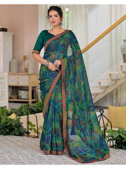 Nyri - Bandhani Printed Green Georgette Saree