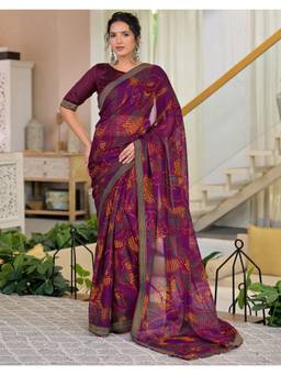 Nyri - Bandhani Printed Purple Georgette Saree