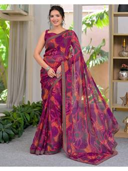 Nyri - Bandhani Printed Pink Georgette Saree