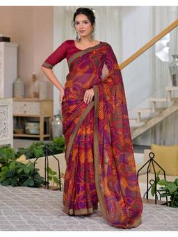 Nyri - Bandhani Printed Maroon Georgette Saree