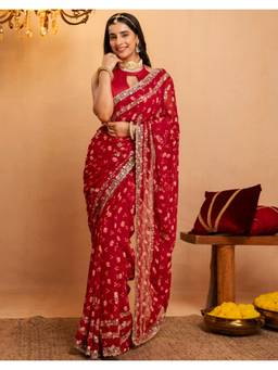 Nyri - Bandhani Printed Rani Pink Georgette Saree