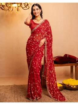 Nyri - Bandhani Printed Red Georgette Saree