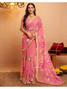 Nyri - Printed Light Pink Tissue Silk Saree