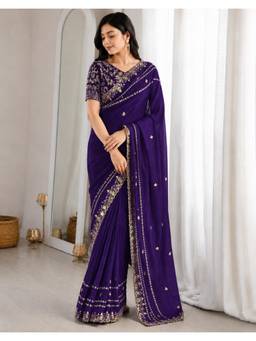 Nyri - Sequins Embroidery Purple Tissue Silk Saree