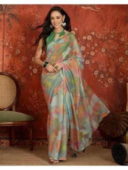 Nyri - Printed Multi-Color Shimmer Linen Saree