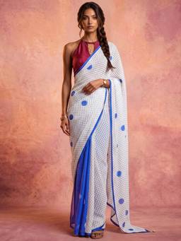 Nyri - Printed White Georgette Pre Draped Saree
