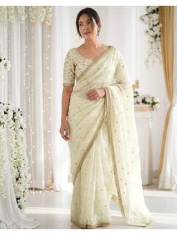 Nyri - Sequins Embroidery Off White Tissue Silk Saree