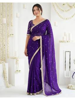 Nyri - Sequins Embroidery Purple Tissue Silk Saree