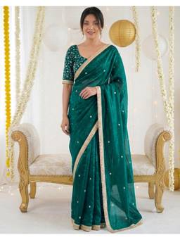 Nyri - Sequins Embroidery Green Tissue Silk Saree