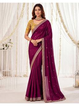 Nyri - Sequins Embroidery Magenta Silk Saree