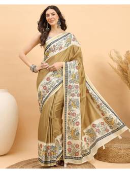 Nyri - Printed Light Brown Silk Saree