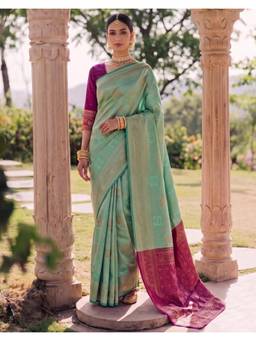 Nyri - Weaving Turquoise Silk Saree