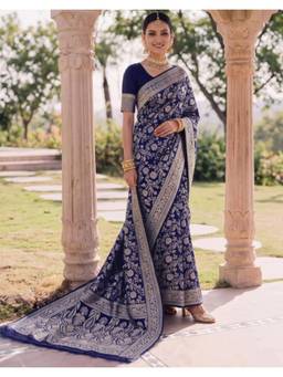 Nyri - Weaving Navy Blue Silk Saree