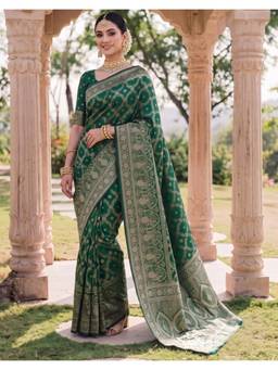 Nyri - Weaving Dark Green Silk Saree