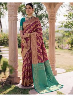 Nyri - Weaving Dark Magenta Silk Saree