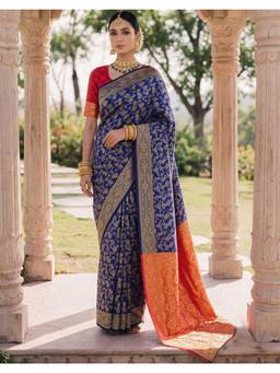 Nyri - Weaving Navy Blue Silk Saree