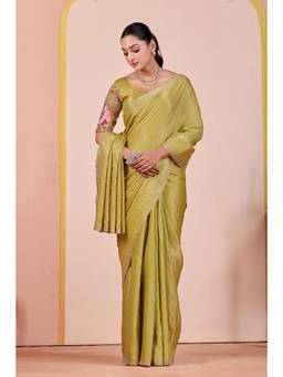 Nyri - Womens Green Lace Border Embroidery Satin Party Wear Saree