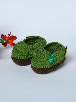 FUNKRAFTS - Green Handmade Baby Crochet Booties (6-12 Months)