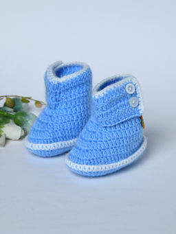 FUNKRAFTS - Blue Woollen Crochet Handmade Baby Booties (6-12 Months)