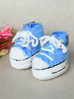 FUNKRAFTS - Blue Handmade Baby Woollen Crochet Booties (6-12 Months)