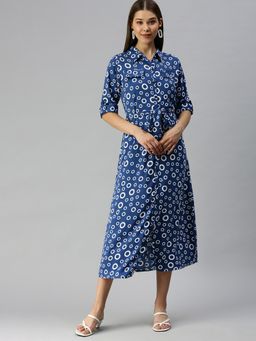 SHOWOFF - Women Geometric Blue Shirt Dress
