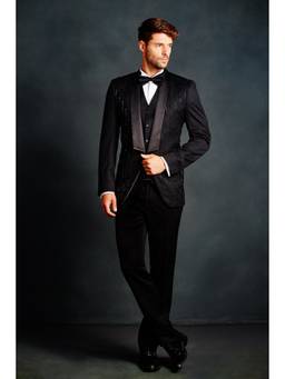 Gatsby Collection - Black French Knot Tux Blazer with Waistcoat and Trouser