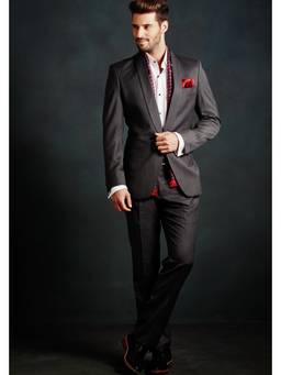 Gatsby Collection - Grey Slim Shawl Herringbone Blazer with Trouser and Shirt
