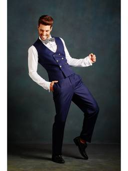 Gatsby Collection - Navy Blue Slim Shirt with Waistcoat and Trouser