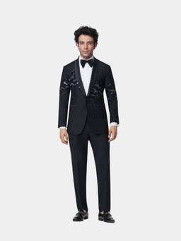Gatsby Collection - Black Le Jardin Gc Embroidered Blazer with Trouser and Shirt