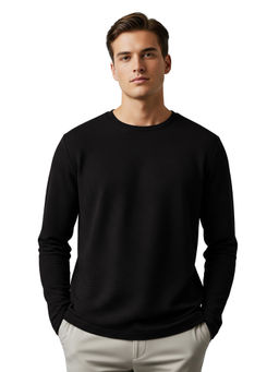 Nobero - Men Textured Full Sleeves T-Shirt Black