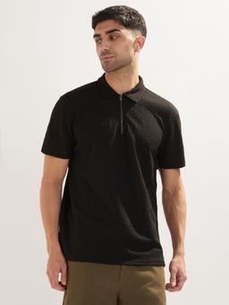 Nobero - Men Textured Polo T-Shirt Black
