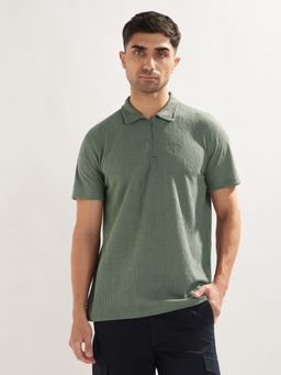 Nobero - Men Textured Polo T-Shirt Green