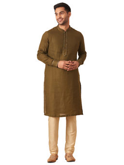 Manyavar - Green Linen Solid Kurta